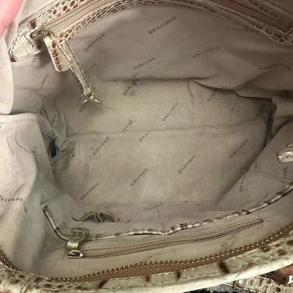 Brahmin mini Arno Tote| Tan Crocodile Embossed Leather Satchel - Picture 11 of 14